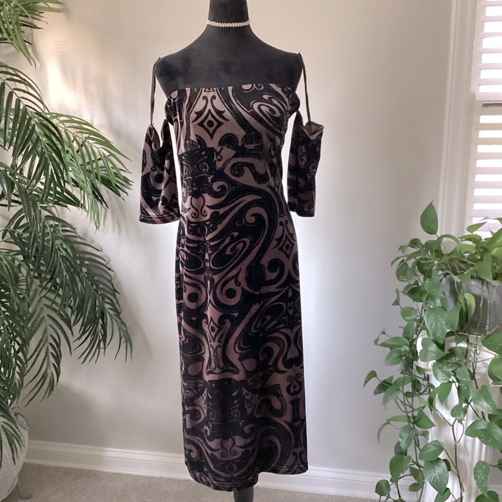 Velvet feel polyester and spandex dry clean only fitted dress
